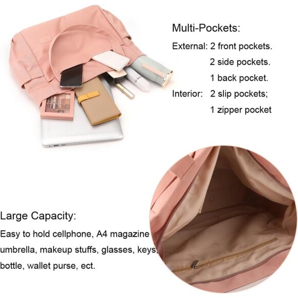 Women's Pink Large Purse Tote Bag Lightweight Handbag Satchel Shoulder Bag - Picture 5 of 7